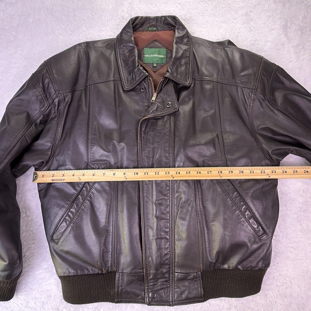 Vintage Hill & Archer Black Bomber Soft Leather Jacket Mens Large (44) Full Zip - Picture 6 of 11